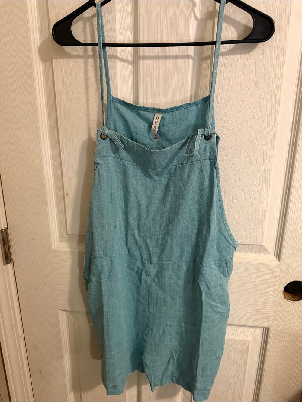Zenana Outfitters Light Blue Linen-Feel Women's short romper